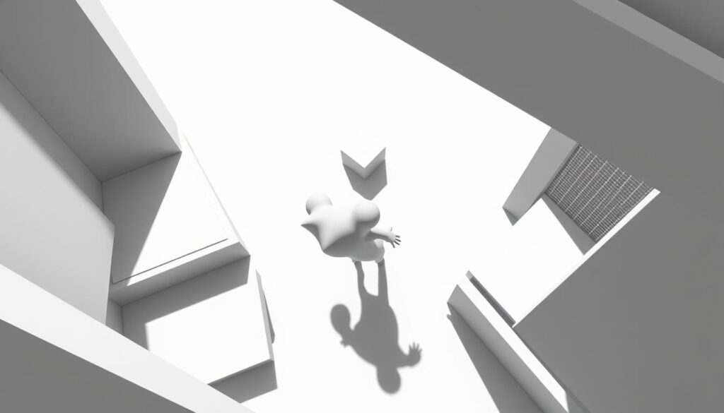 A sleek, monochromatic computer-generated animation showcasing the fundamentals of the craft. In the foreground, a fluid, geometric character glides effortlessly through a minimalist, architectural landscape. The middle ground features a mix of angular shapes and smooth transitions, hinting at the technical complexity behind the simplicity. In the background, a faint grid pattern suggests the underlying digital framework that enables this seamless animation. Stark, high-contrast lighting casts dramatic shadows, emphasizing the interplay of form and movement. A cinematic, top-down camera angle provides a captivating bird's-eye view, inviting the viewer to immerse themselves in the subtle, sophisticated world of computer animation. A sleek, monochromatic computer-generated animation showcasing the fundamentals of the craft. In the foreground, a fluid, geometric character glides effortlessly through a minimalist, architectural landscape. The middle ground features a mix of angular shapes and smooth transitions, hinting at the technical complexity behind the simplicity. In the background, a faint grid pattern suggests the underlying digital framework that enables this seamless animation. Stark, high-contrast lighting casts dramatic shadows, emphasizing the interplay of form and movement. A cinematic, top-down camera angle provides a captivating bird's-eye view, inviting the viewer to immerse themselves in the subtle, sophisticated world of computer animation.