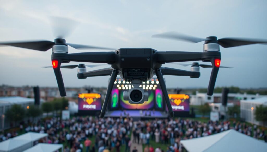 Dron filmujący event firmowy z powietrza