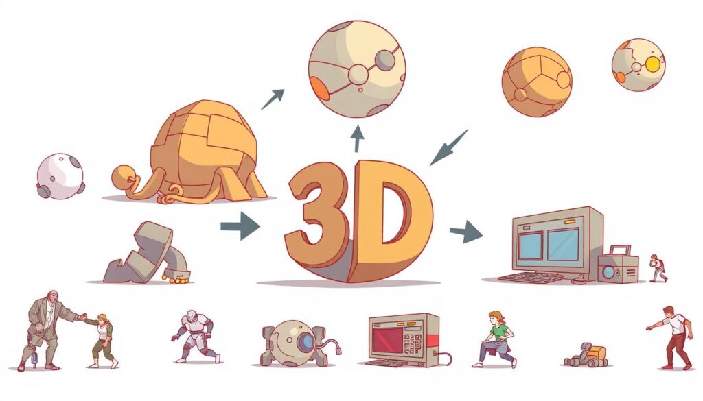 Generuj obrazek przedstawiający proces modelowania3D