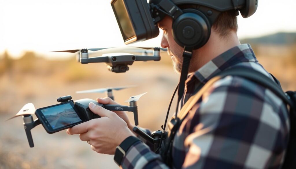 Operator drona pracujący nad filmem promocyjnym